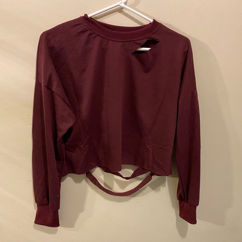 Maroon cropped ripped sweater